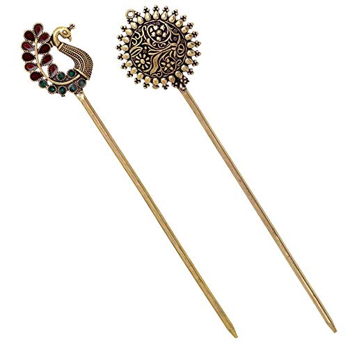 V L IPMEX Gold Oxidized Metal Handmade Bun Hair/Juda Pin Rhinestone for Women (B07T23TQG8) Amazon Price History, Amazon Price Tracker