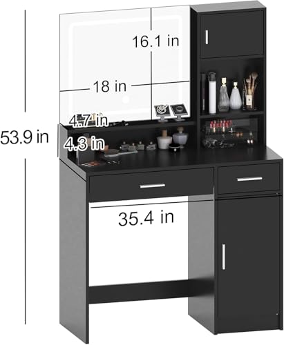 Image of Palimder Vanity Desk with Mirror & Light, Large Drawer Three Level Storage Dresser, 3 Lighting Modes Adjustable Brightness, Bedroom Dressing Table