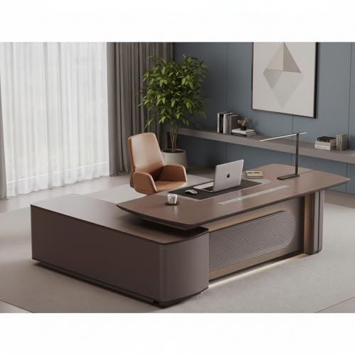 Image of Luxury Handcrafted L-Shape Director Table with Wooden Finish, Storage Unit & Premium Executive Design (LDL-757 MDFL L6W3)