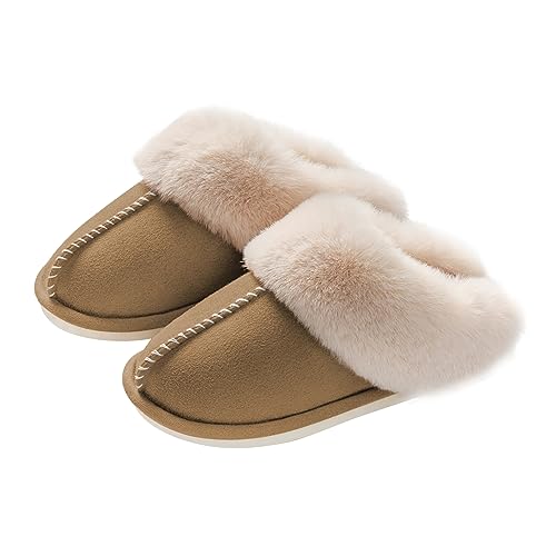 Image of Womens Slippers with Fluffy Fur Soft Memory Foam House Shoes, Christmas Gifts Christmas Slippers for Women Mom Grandma