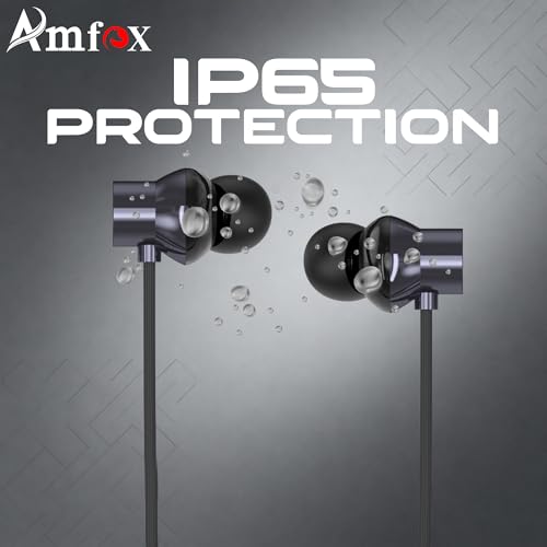 Image of Amfox Tarang Neckband, 120 Hours Play Time, 300 mAh Battery with IC Protection, 5.4v Bluetooth, 20Hz to 20 KHz Frequency Response, IP55 Protection, Magnetic On-Off, Stand-by Time 350 Hr, Black