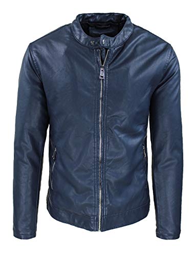 Autunno Inverno Evoga Giubbotto ecopelle Biker uomo slim fit giacca giubbino collo coreano (IT, Testo, L, Regular, Regular, Blu)