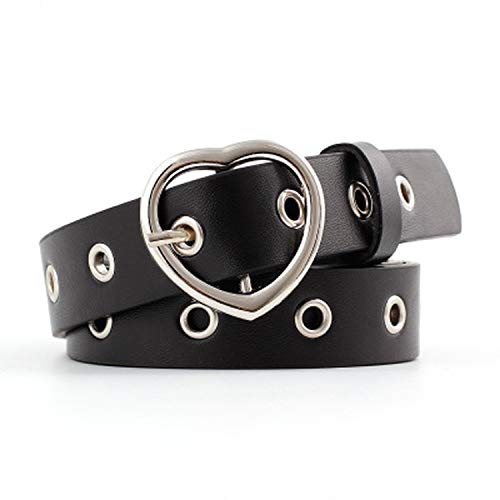 Black Red Double Round Buckle Women Waist Belt,Black 2.5cm,105CM