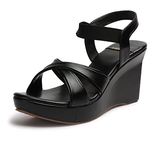 Image of XE Looks Women's Wedge Heel Sandals | Stylish Cross Strap Slip-On Sandals for Girls | Comfortable Cushioned Sole | Open Toe Design | Ideal for Casual Party Office and Formal Wear