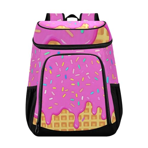 Ice Cream Pink Cooler Backpack Cooler Insulated Leak Proof Lunch Backpack 36 Cans Waterproof Soft for Men Women Picnic Hiking Camping Beach