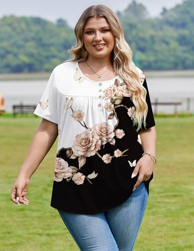 Image of IN'VOLAND Plus Size Tops for Women Short Sleeve Shirts Dressy Casual Tunics