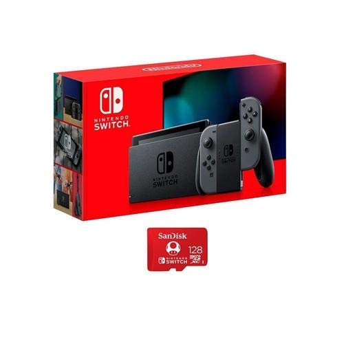 Nintendo 32GB Switch with Gray Joy-Con Controllers - with SanDisk 128GB UHS-I microSDXC Memory Card for The Switch (Renewed)