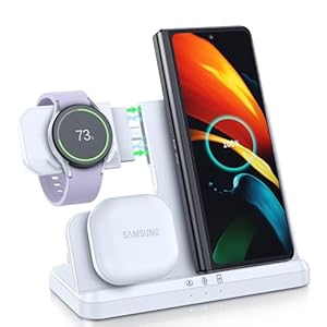 LK Wireless Charger for Samsung 3 in 1 Wireless Charging Station for Samsung S25 S24 S23 S22 Ultra Plus FE Z Flip Fold 7/6/5/4 Note 20 10 Galaxy Watch 8/7/6/5/4/3/Active 2 Galaxy Buds 3/3 Pro White