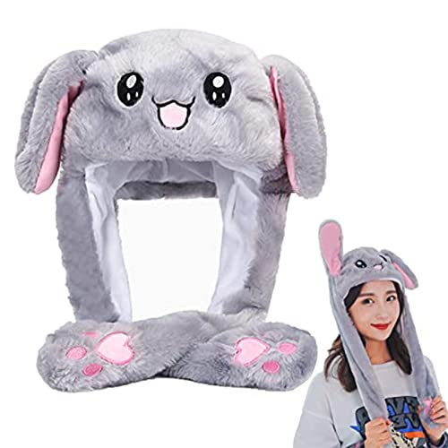 doepeBAE Bonnet Lapin Oreilles qui Bougent, Chapeau de Lapin Oreille en Mouvement Mignonne, Bonnet Lapin pour Adultes Enfants, Chapeaux de Fête Chapeaux de Cosplay, Doux et Confortable (Gris) Cover