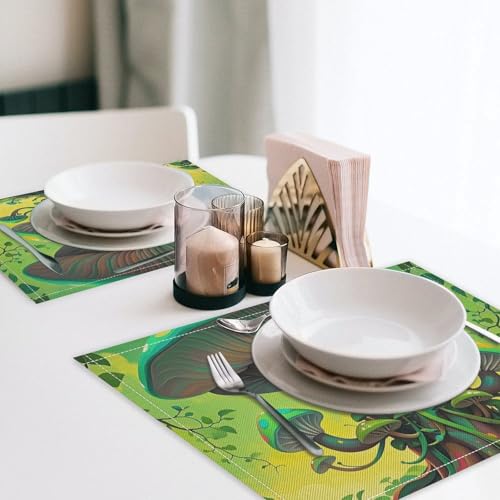 Set de table champignons lavable et résistant à la chaleur en lin