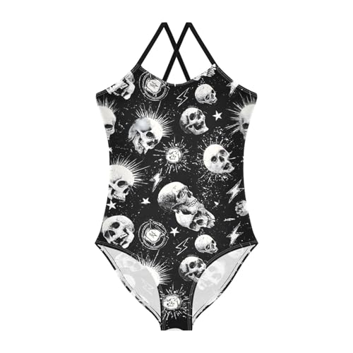 White Skull Pattern Girls One Piece Swimsuits Summer Quick Dry Beach Bathing Suit
