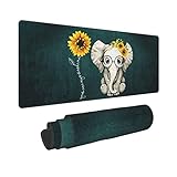 Cute Elephant Sunflower Extended Mouse Pad 31.5x11.8 Inch XL You are My Sunshine Non-Slip Rubber Base Large Gaming Mousepad Stitched Edges Waterproof Keyboard Mouse Mat Desk Pad for Office Home