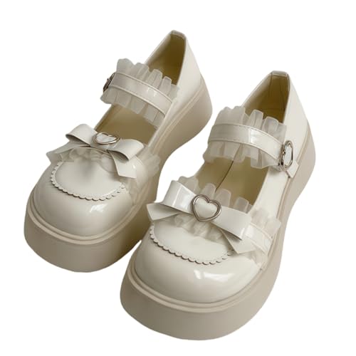 Frauen Lolita Schuhe Absatz Mary Jane Spitze Pumps mit Schleife Kawaii...