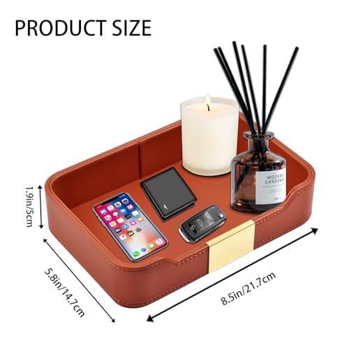 XNONE Luxury Leather Tray Desktop Storage Catchall Organizer Decorative Tray,for Entryway Table to hold Jewelry Watch Cosmetics Keys Phone Wallet Home & Office Accessories - Image 5