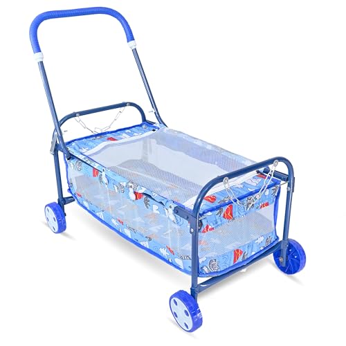 Image of AVANI METROBUZZ Small Baby Cradle with Wheels and Canopy, Foldable Design, Cortoon Pattern, for 0-6 Months Baby Boys and Girls