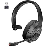 EKSA H1Plus Casque sans Fil Bluetooth avec Micro et USB Dongle [57Hrs Temps D'appel et 50M de Porte] Casque PC Mono avec Micro Antibruit AI, Casque sans Fil pour Conducteur/Bureau/Centre D'appels