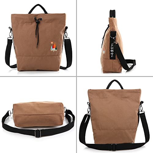 Image of Women Canvas Tote Handbags Casual Shoulder Work Bag Crossbody Bag with Sunshine Embroidery (Brown)