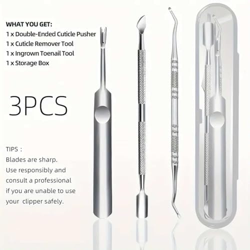 3pcs Ingrown Toe Nail Remover with Storage Case Stainless Steel Double Ended Ingrown Toenail Tools Callus Remover at-Home — view 6