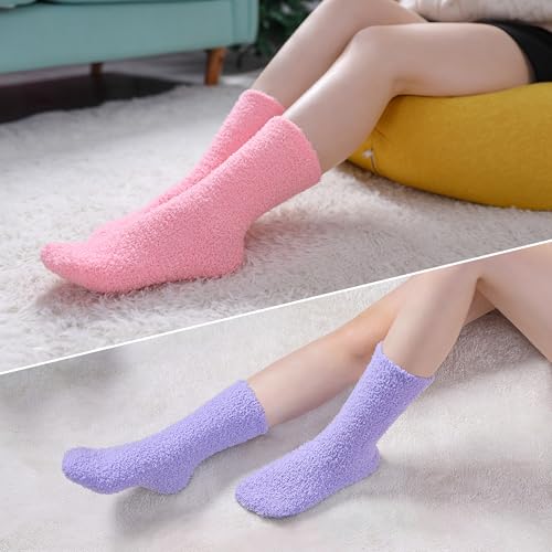 Image of CHOWISH Womens Fuzzy Slipper Socks Super Soft Microfiber Fluffy Cozy Winter Warm Fuzzy Crew Socks