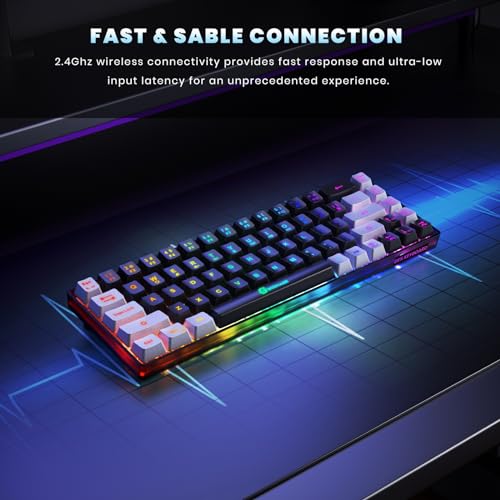 Image of GEODMAER - Wireless Gaming Keyboard, 65% Rechargeable, Backlit Gaming Keyboard, 68 Keys Ultra-Compact Anti-Ghosting Conflict Free, Wireless Keyboard for PC, Laptop, Windows, Multicolor