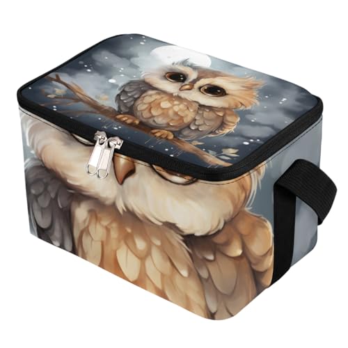 GzLeyigou Lunch Bags for Women Men 9 Cans,Night Owl Hot & Cold Food Delivery Bag Insulated Grocery Bag Insulated Lunch Box Owl Cooler Bag for Office Work Picnic Beach