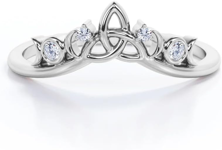 Curved Moissanite Wedding Band for Women 10K 14K 18K Platinum Plated Silver V Shaped Moissanite Eternity Band for Her