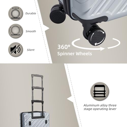 Image of 20 Inch Expandable Carry On Luggage 22x14x9 Airline Approved, Silver | Spinner Wheels, 100% PC Hard Shell,TSA Lock, Smooth Rolling Wheels, Lightweight, Travel for Men and Women