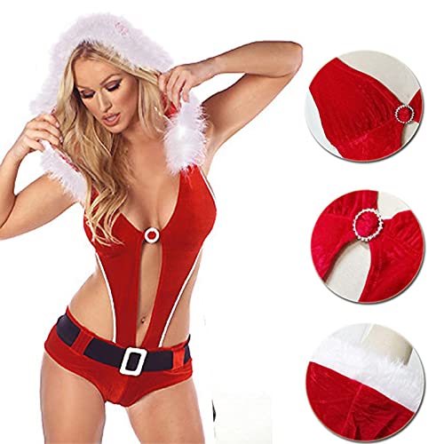 Kuyatioo Sexy Kerst Jumpsuits Kostuum Met Een Riem V-hals One Size Comfortabel voor De meeste Vrouwen Dames Rollenspel Themafeesten - Afbeelding 6