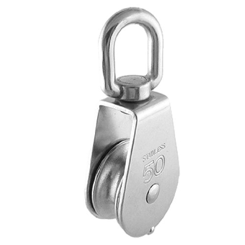 Aexit 0.05 Ton Material handling Single Sheave Swivel Eye Rope Pulley Silver Tone Model:90as219qo691