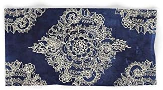 Cream Floral Moroccan Pattern On Deep Indigo Ink 4 (2 Hand Towels, 2 Bath Towels)