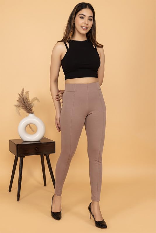 Image of Mlada Slim Fit Jeggings with Elastic Waist Band for Women Office Work Formal Wear Trousers Stretch Cotton Knit High Waist Skinny Fit Jeggings Lycra Pants Travel Comfort Jeggings