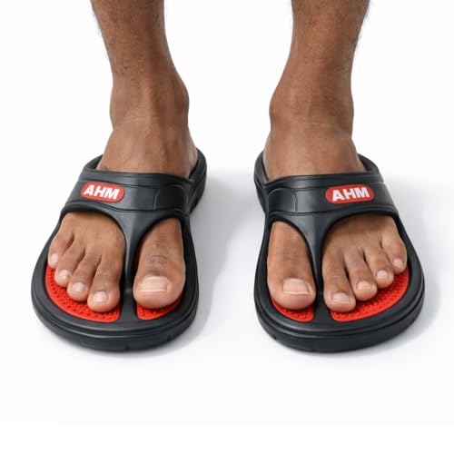 Image of Acupressure & Magnetic Slippers - Red /Black for Enhanced Blood Circulation, Stress Relief, and Foot Health