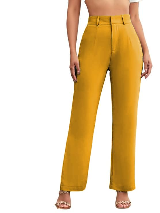 Image of Women's Poly Cotton Trousers Pants Relaxed Fit Boot Cut Ribbed Bell Bottom Trousers for Women