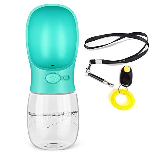AcserGery Hunde Wasserflasche, 350ml BPA Hund Trinkflasche mit Senden Pfeife und Hundetrainer (Blau) Cover