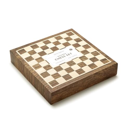 Two's Company Magnetic Chess Set en caja de madera artesanal, incluye 32 piezas, 7.25 pulgadas, madera miniatura 5