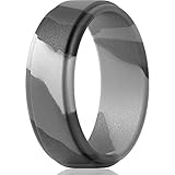 ThunderFit - Anillos de Boda de Silicona para Hombre, 7 Anillos, 4 Anillos, 1 Anillo, diseño Elegante de Borde Escalonado, Bandas de Compromiso de Goma, 15.5-16 (24.5mm), 1 Ring - Grey Camo