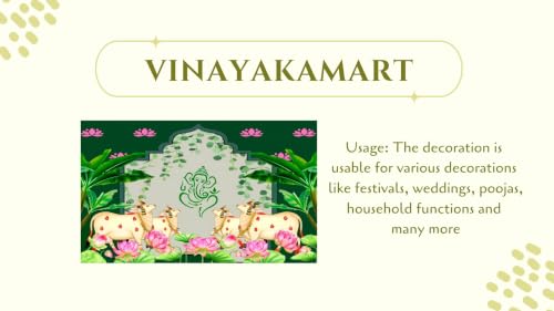 Image of vinayaka Backdrop Decoration | Lord Ganesha with Traditional Kamadhenu & Lotus Garden Pooja Background 5x8 Feet | varalakshmi Pooja Decoration