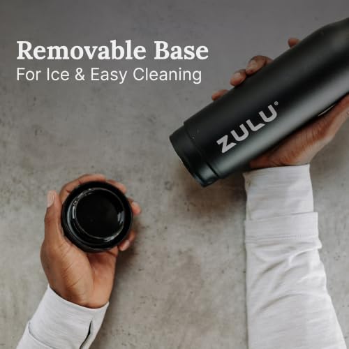 Image of Zulu Ace 24oz Vacuum Insulated Stainless Steel Water Bottle with Chug Spout | Leak-Proof Locking Lid and Removable Base |Reusable Bottle for Cycling Sports Gym Travel Bicycle Bottle Cage | Black