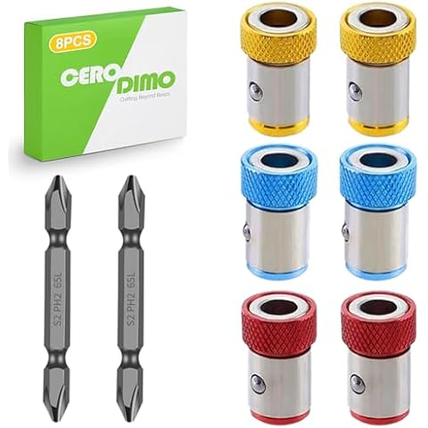 CeroDimo 6 Pcs Magnetic Screwdriver Ring Set with 2 PH2 Bits, Universal Magnetic Screw Holder for 1/4'' Hex Drill, Adjustable Drill Bit Attachment Cover