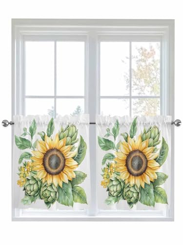 Epetloutys 2 Panels Rod Pocket Short Tier Curtains, Sunflower Home