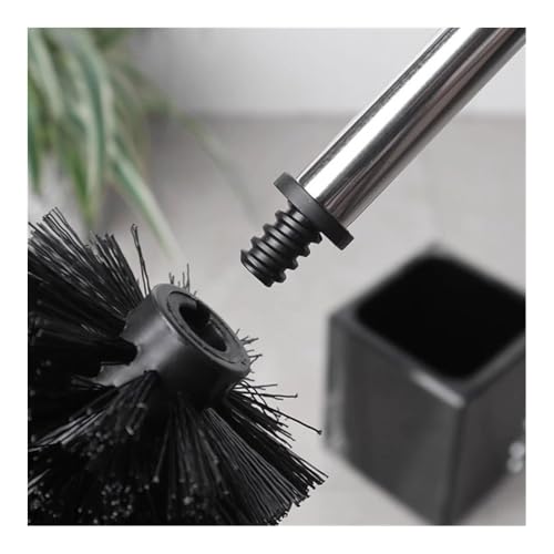 Black Toilet Brush Set with Stainless Steel Handle, Square Resin Holder, Stylish Bathroom Cleaning Tool, Toilet Bowl Brush and Stand for Easy Storage - Image 5
