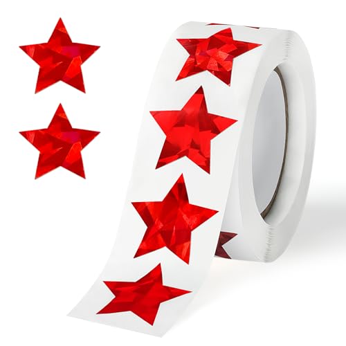 500 Pcs Holographic Red Star Stickers for Kids Reward, 1 inch Self Adhesive Metallic Glitter Foil Star Stickers Reward Behavior Chart Labels for School Students Teachers Supplies