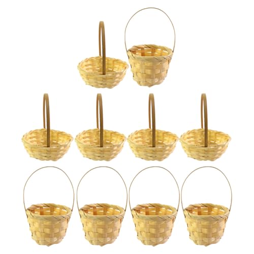 Abaodam Snack Containers 10Pcs Mini Woven Baskets with Handles Miniature Flower Baskets Dollhouse Serving Basket Mini Candy Baskets Wedding Party Favors (Beige) Wedding Decor