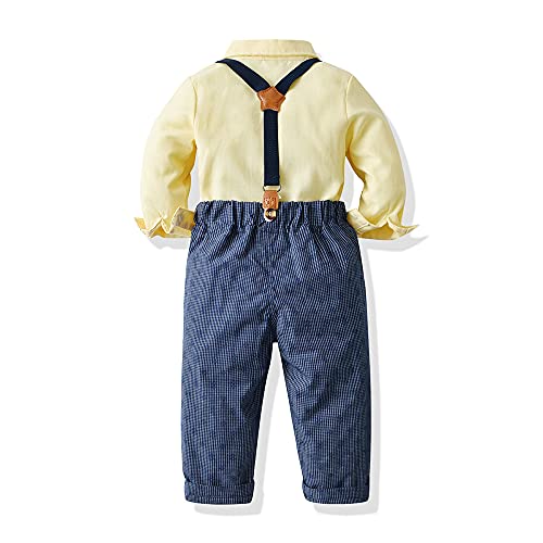 Little Boys Gentleman Outfit Baby Boys Long Sleeve Bow Tie Shirts+Suspenders Pants Suits2
