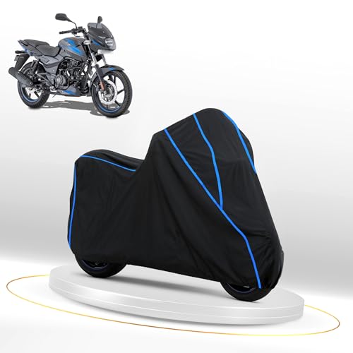Image of Waterproof Bike Cover for Bajaj Pulsar Series | Heavy Duty Polyester | All-Weather, Dustproof, UV Protection | Triple Stitched Elastic Hem, Snug Fit Black