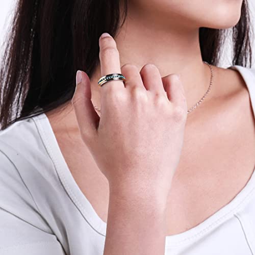 Image of Muses Art Design Fidget Rings, Anxiety Rings, Spinner Rings, Band Rings with Birthstone, Stainless Steel, Women and Men, Meditation Rings, Thumb Rings, Stress Relieving and Anxiety Reducing