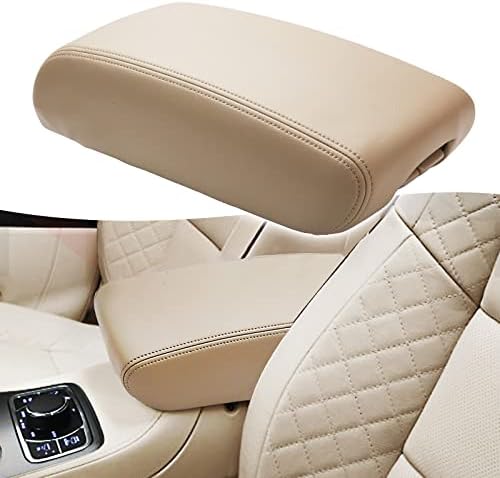 KBH Auto Center Console Armrest Cover for Grand Cherokee & Dodge Durango 2011-2020 Vinyl Microfiber Leather Console Replacement Light Frost Beige Tan