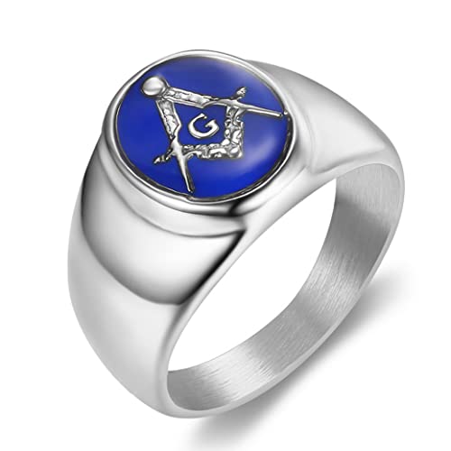 INRENG Anillos masónicos masónicos de acero inoxidable chapados en oro para hombres y mujeres, banda de sello azul G Lodge Master Mason, Metal, Sin piedras preciosas