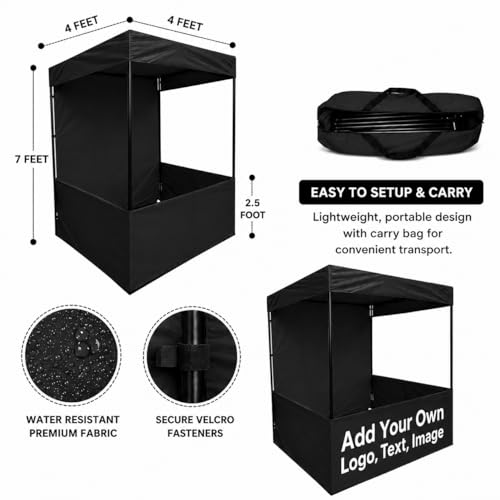 Image of Canopy Tent Portable Waterproof Demo Booth Canopy Stall 4x4x7 Ft for Outdoor Advertising, Marketing Stall, Exhibitions - UV Protection Portable Tent, Heavy-Duty with Carry Bag (4x4x7, Black)