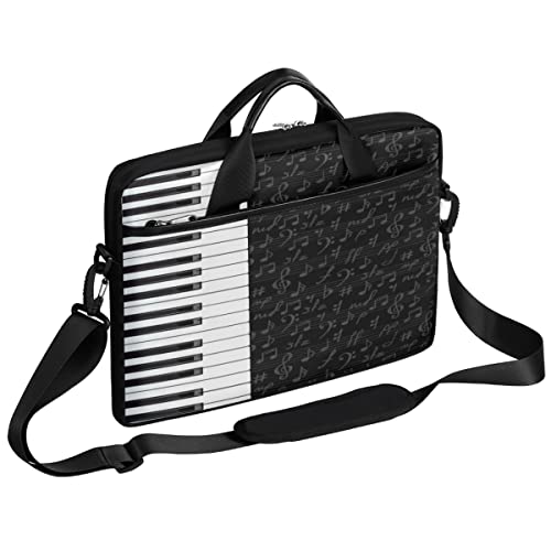 Music Notes Piano Keys Shoulder Messenger Bag Waterproof Laptop Briefcase with Handle and Padded Strap Case Sleeve for 13-15.6 Inch Laptops